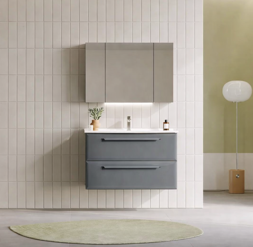 Orka Nuvola Banyo Dolabı Takımı, 100 cm, Parlak Lake Antrasit (Ledli-Dolaplı Ayna), 5000601