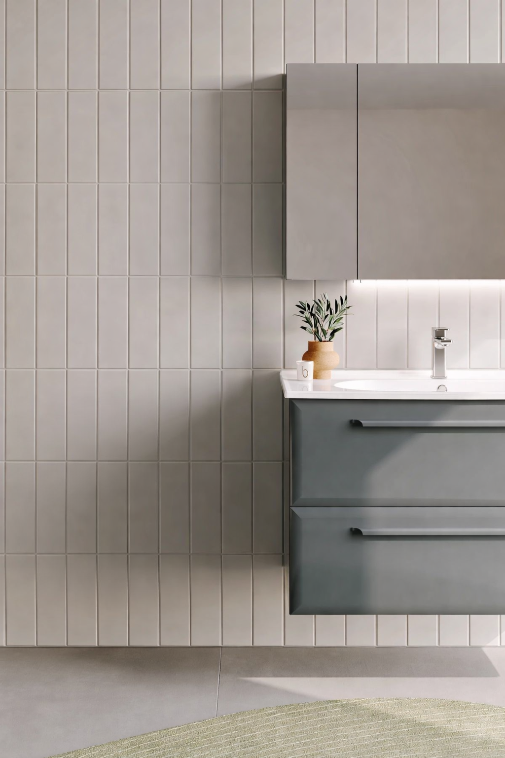 Orka Nuvola Banyo Dolabı Takımı, 100 cm, Parlak Lake Antrasit (Ledli-Dolaplı Ayna), 5000601