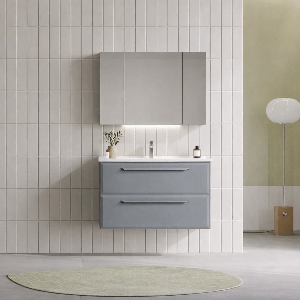 Orka Nuvola Banyo Dolabı Takımı, 100 cm, Parlak Lake Gri (Ledli-Dolaplı Ayna), 5004181