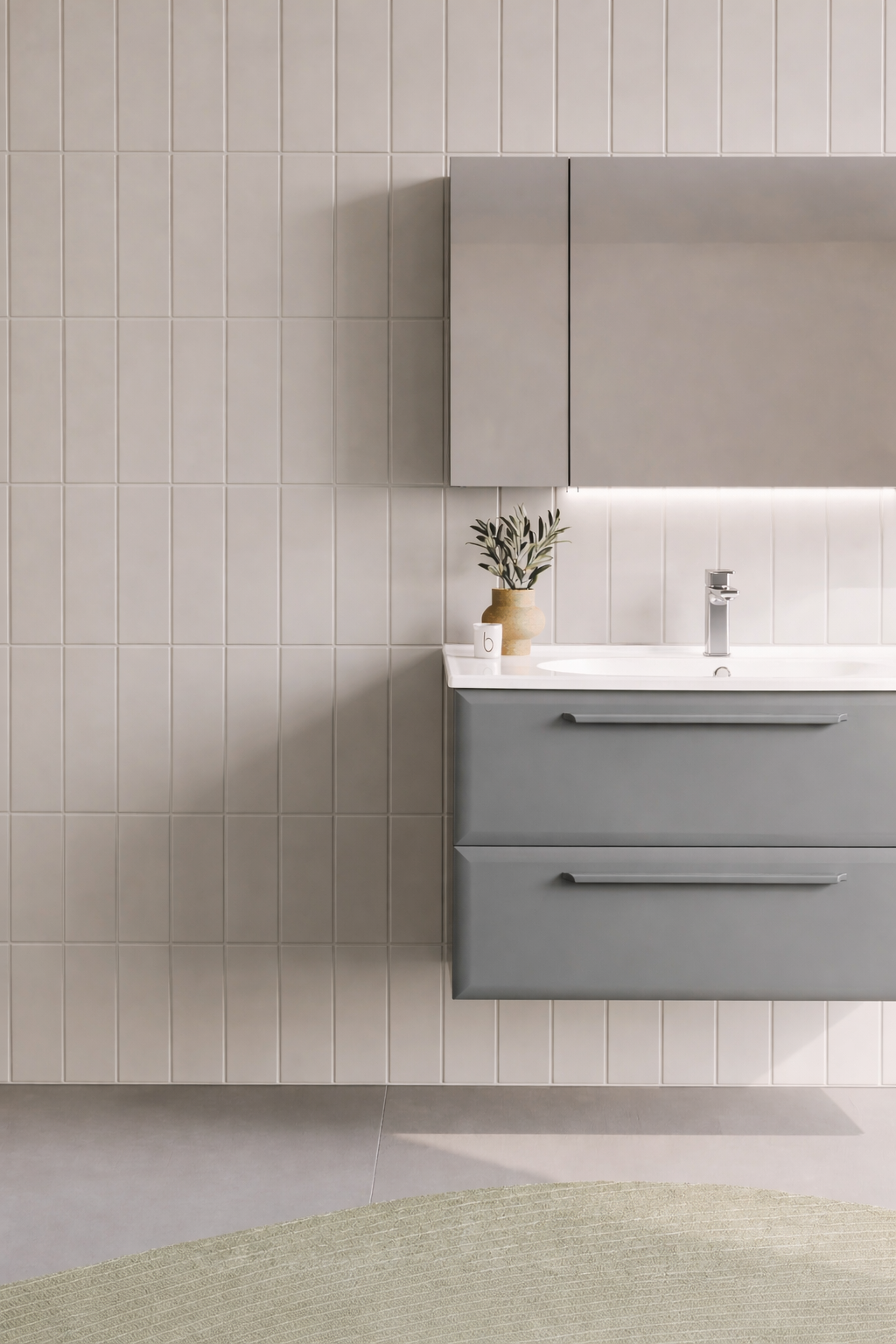 Orka Nuvola Banyo Dolabı Takımı, 100 cm, Parlak Lake Gri (Ledli-Dolaplı Ayna), 5004181