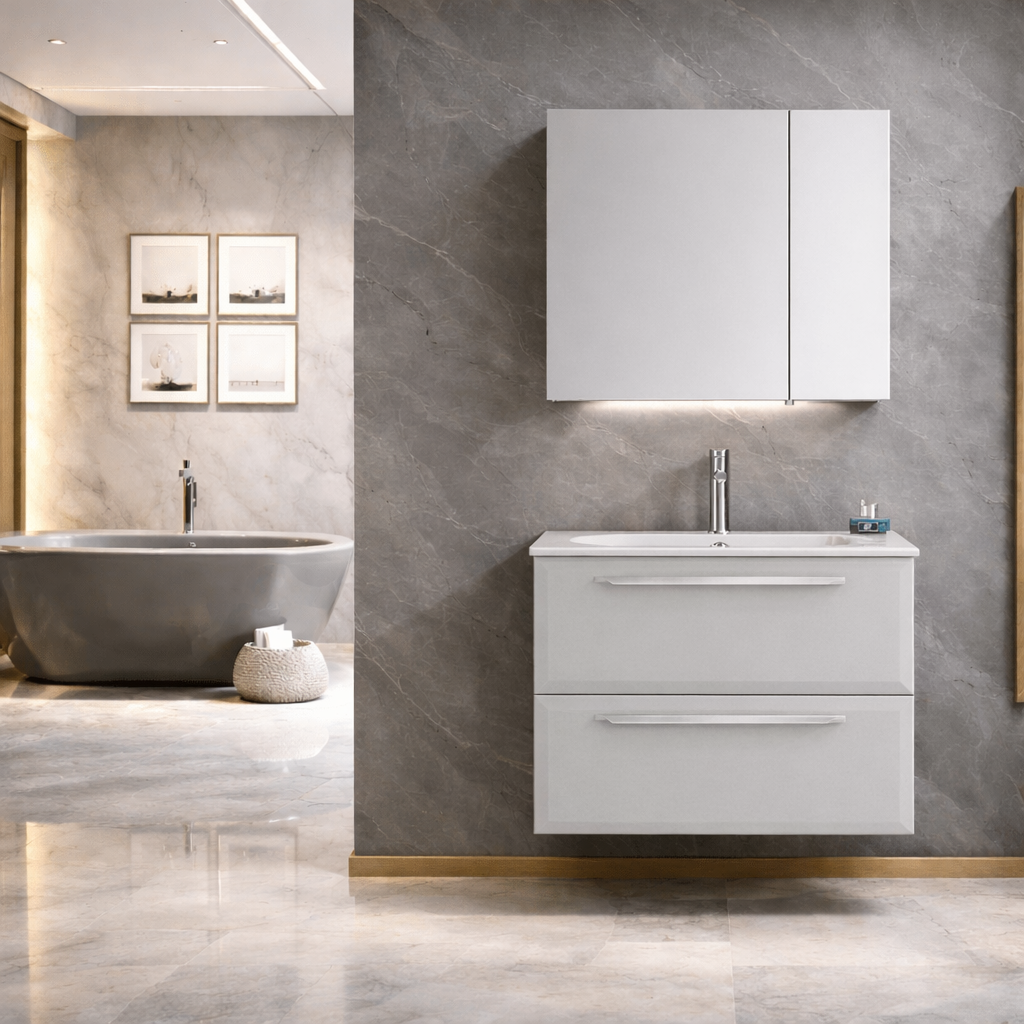 Orka Nuvola Banyo Dolabı Takımı, 80 cm, Parlak Lake Kaşmir (Ledli-Dolaplı Ayna), 5004184