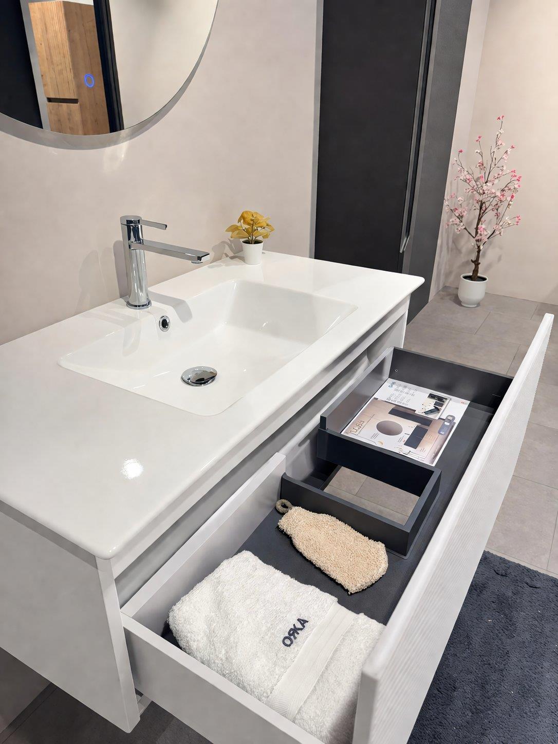 Orka Olbia 100 cm Mat Beyaz Banyo Dolabı Alt Modül ve Lavabo , 5006680