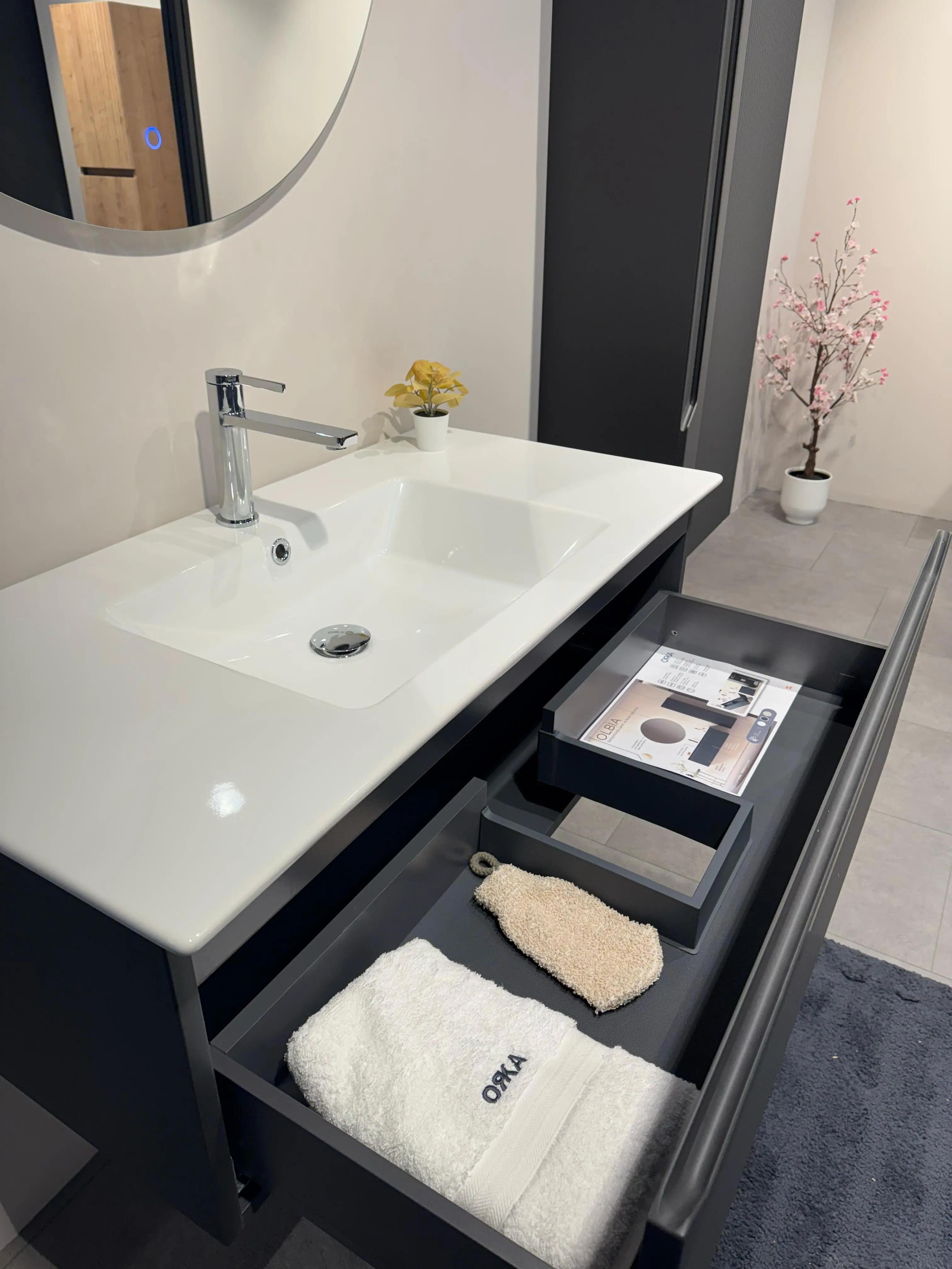 Orka Olbia Banyo Dolabı Takımı, 120 cm, Mat Antrasit (Ledli Ayna), 5006694