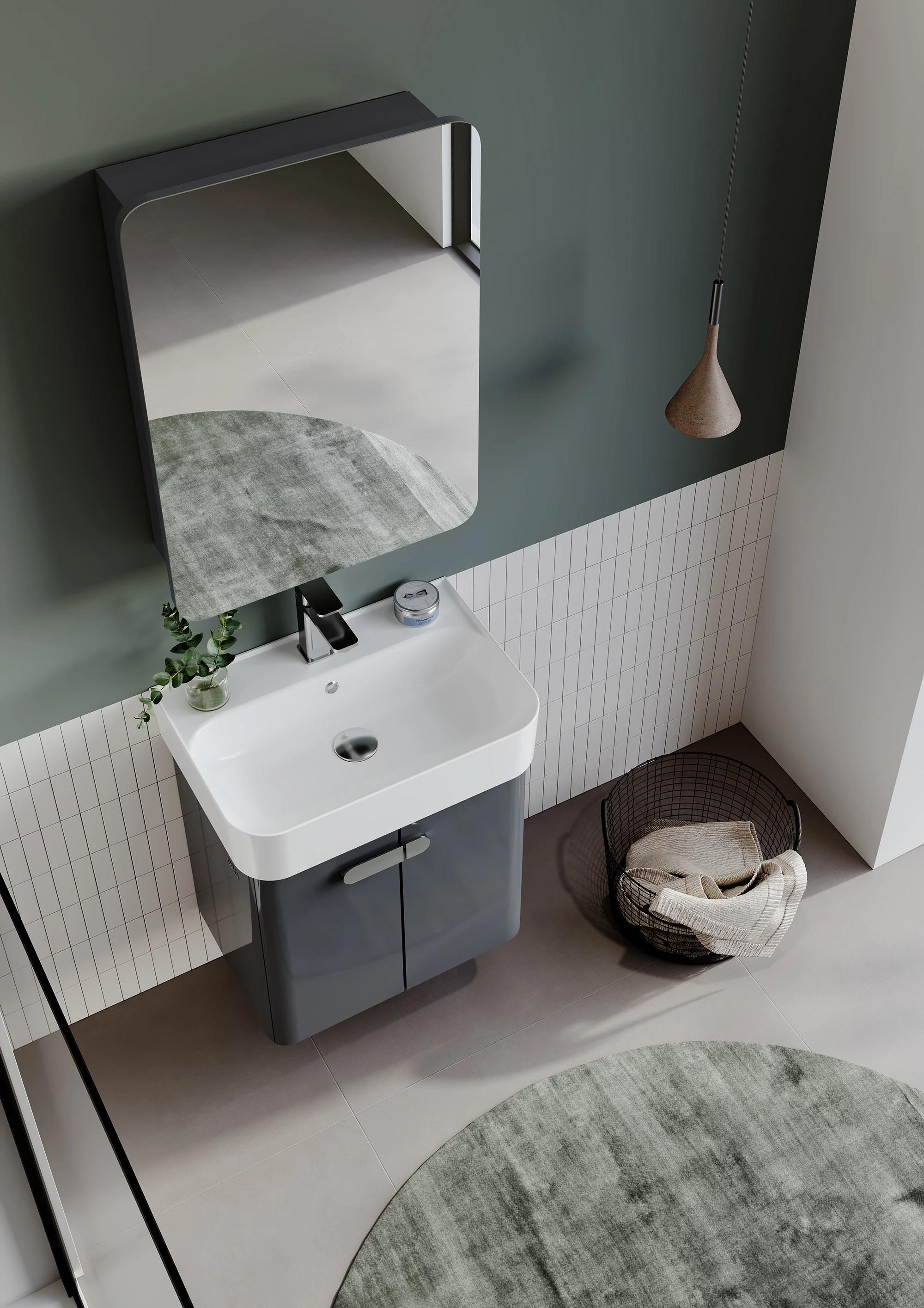 Orka Orbit Banyo Dolabı Takımı, 55 cm, Parlak Lake Antrasit (Dolaplı Ayna), 5000610