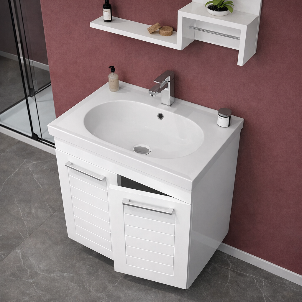 Orka Perge Banyo Dolabı Takımı, 65 cm, Beyaz (Led Spotlu, Dolaplı Ayna), 5000617