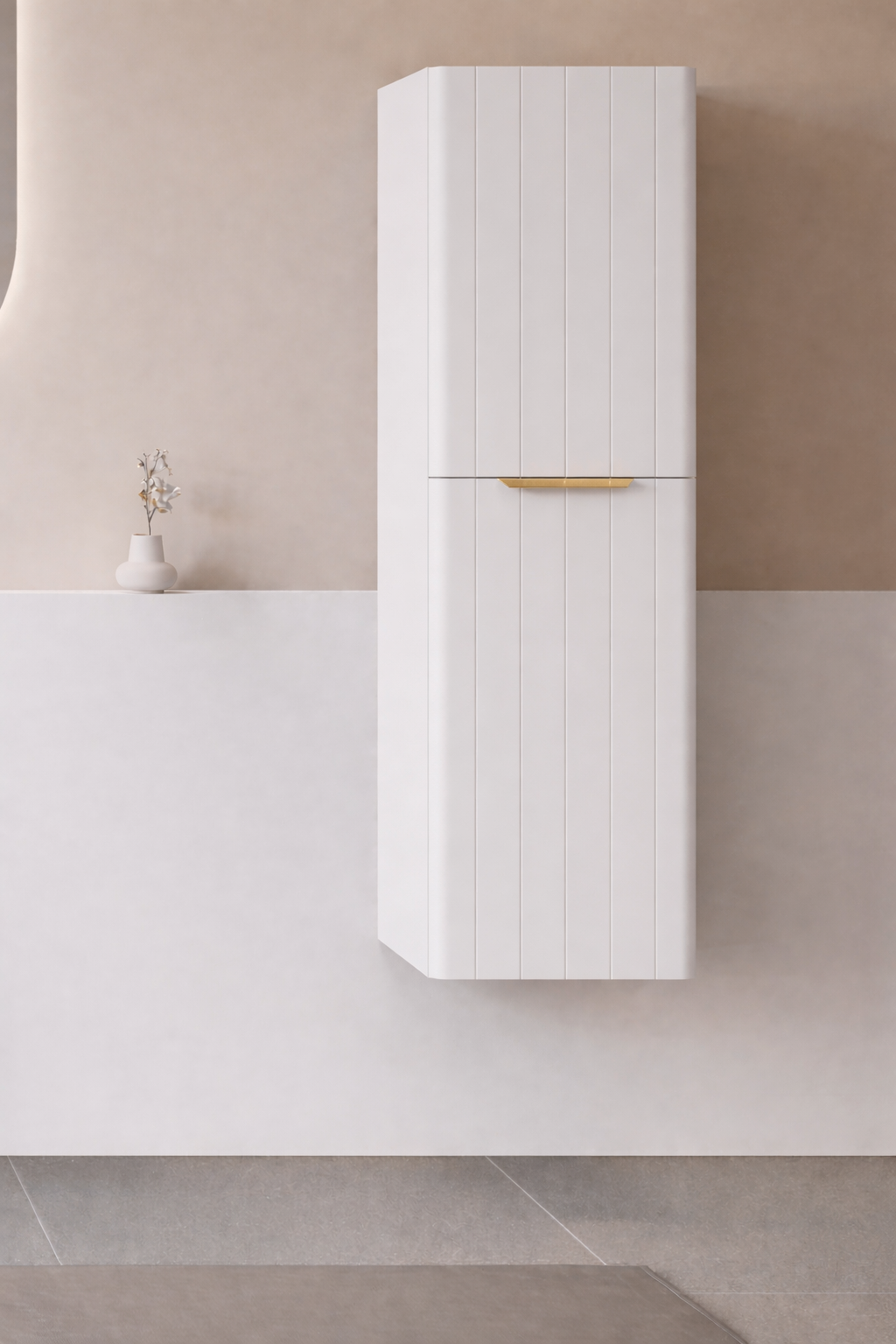 Orka Procıda 40 Cm Mat Beyaz / Altın Kulplu Banyo Boy Dolabı, 3009337