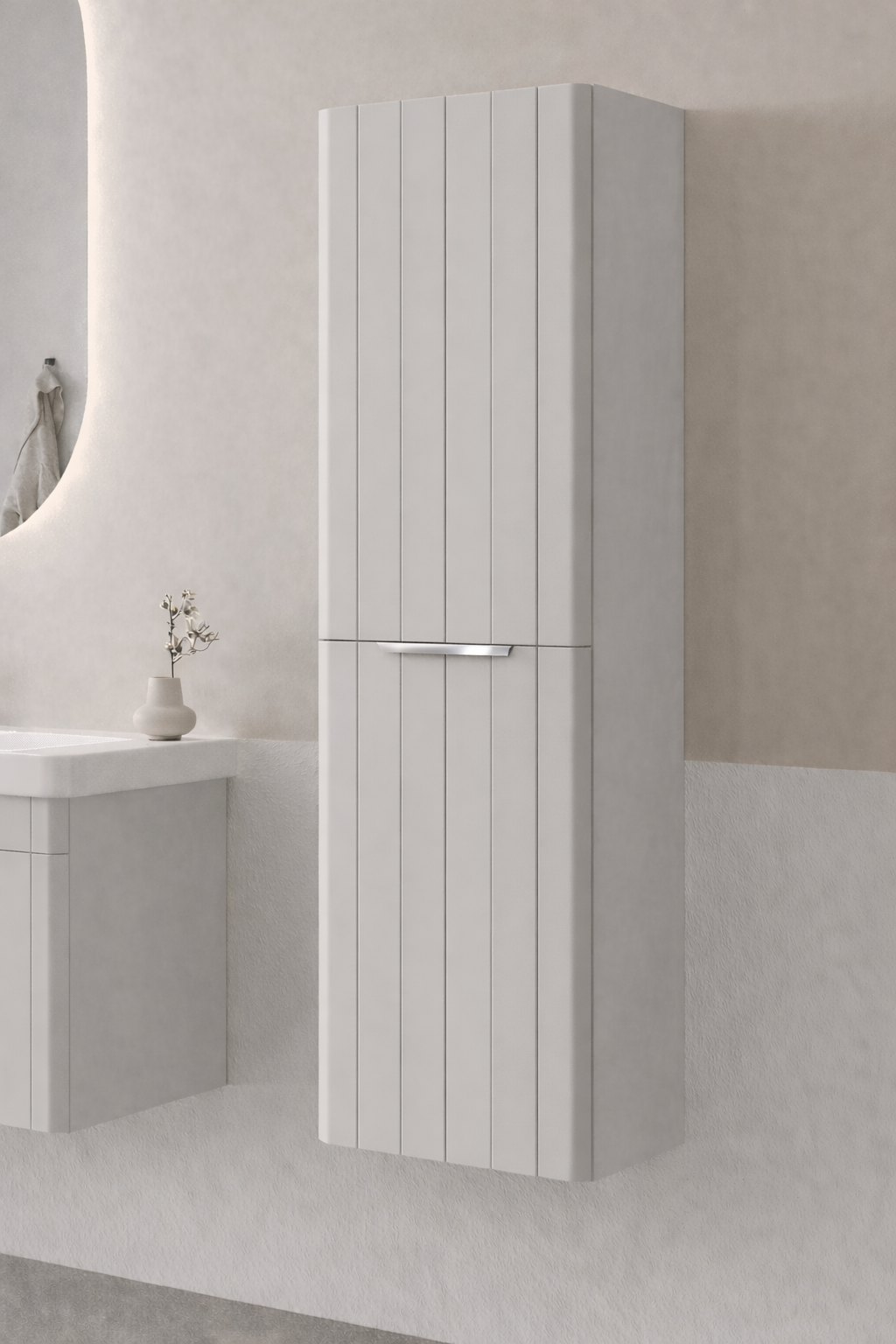 Orka Procıda 40 Cm Mat Kaşmir / Krom Kulplu Banyo Boy Dolabı, 3009343