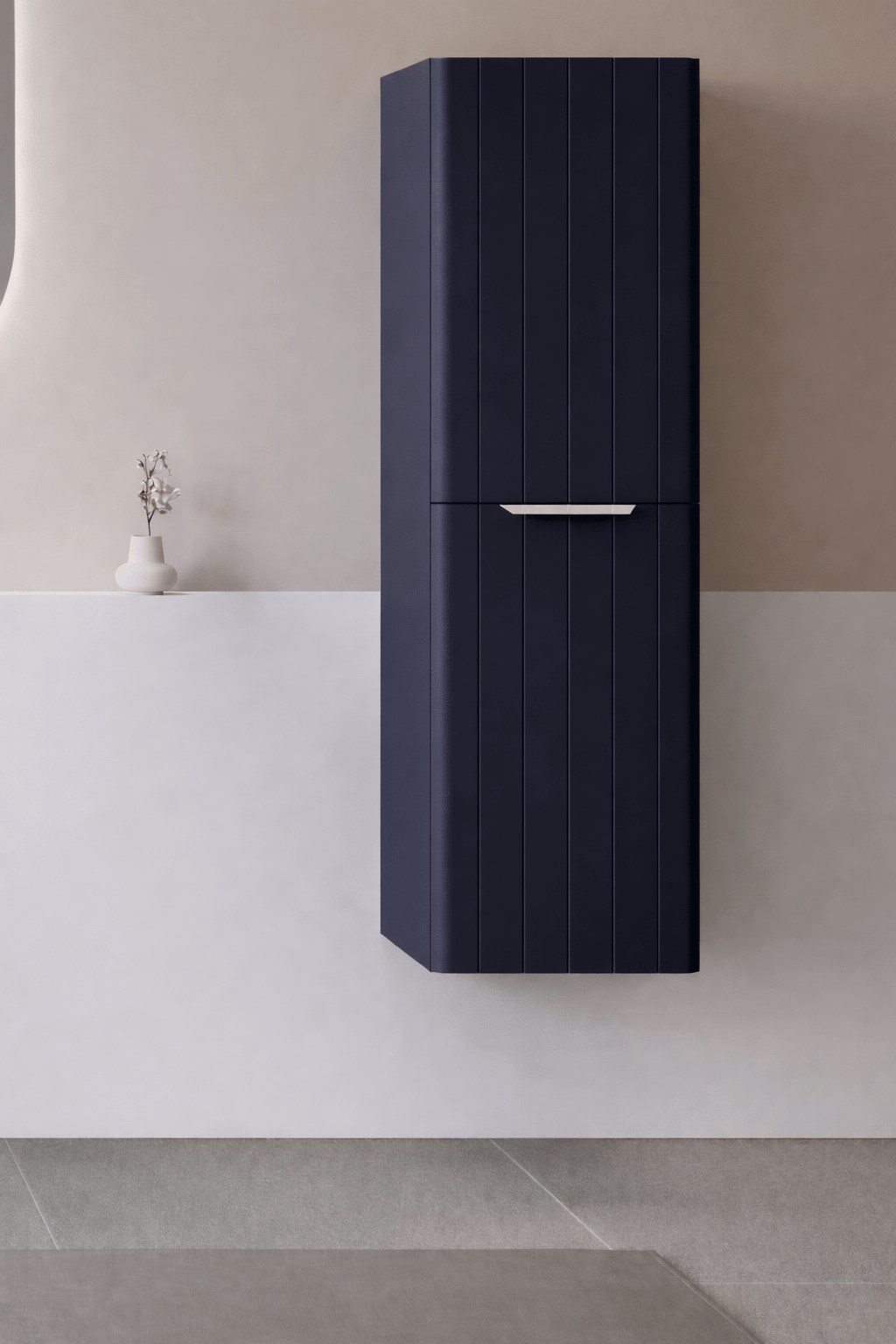 Orka Procıda 40 Cm Mat Lacivert / Krom Kulplu Banyo Boy Dolabı, 3009344