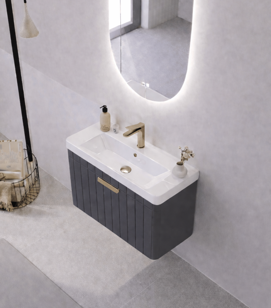 Orka Procıda 60 cm Mat Antrasit / Altın Kulplu ,Banyo Dolabı Alt Modül ve Lavabo, 5007202