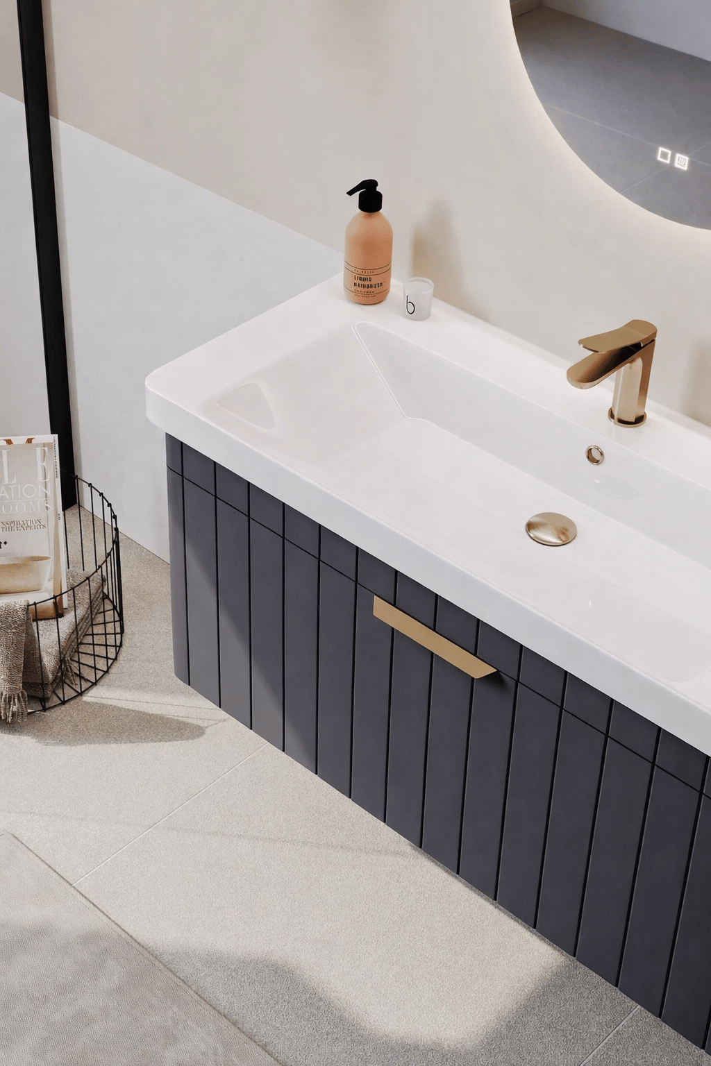 Orka Procıda 60 cm Mat Antrasit / Altın Kulplu ,Banyo Dolabı Alt Modül ve Lavabo, 5007202