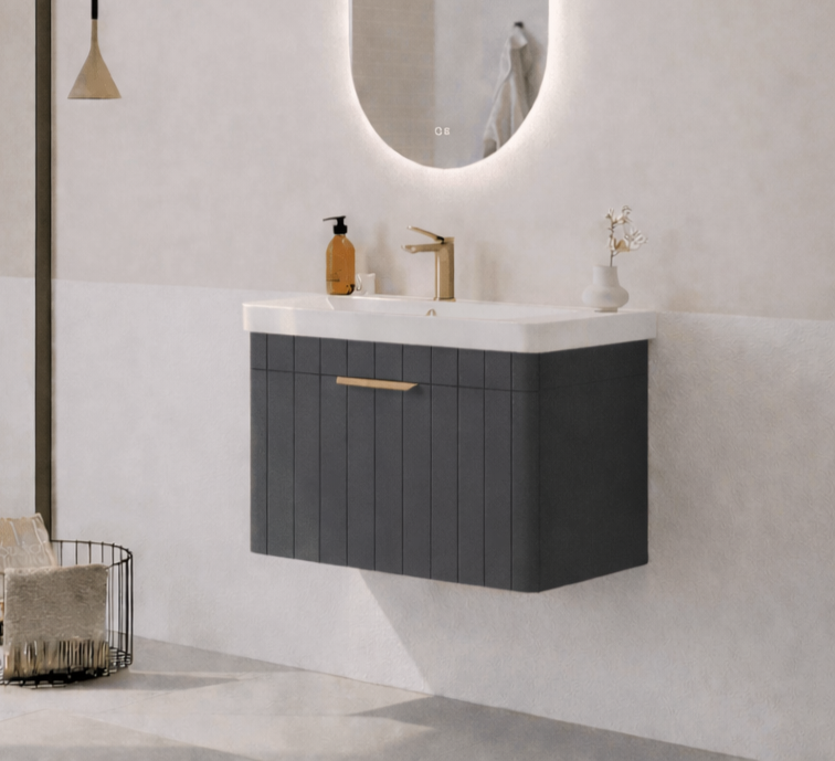 Orka Procıda 60 cm Mat Antrasit / Altın Kulplu ,Banyo Dolabı Alt Modül ve Lavabo, 5007202