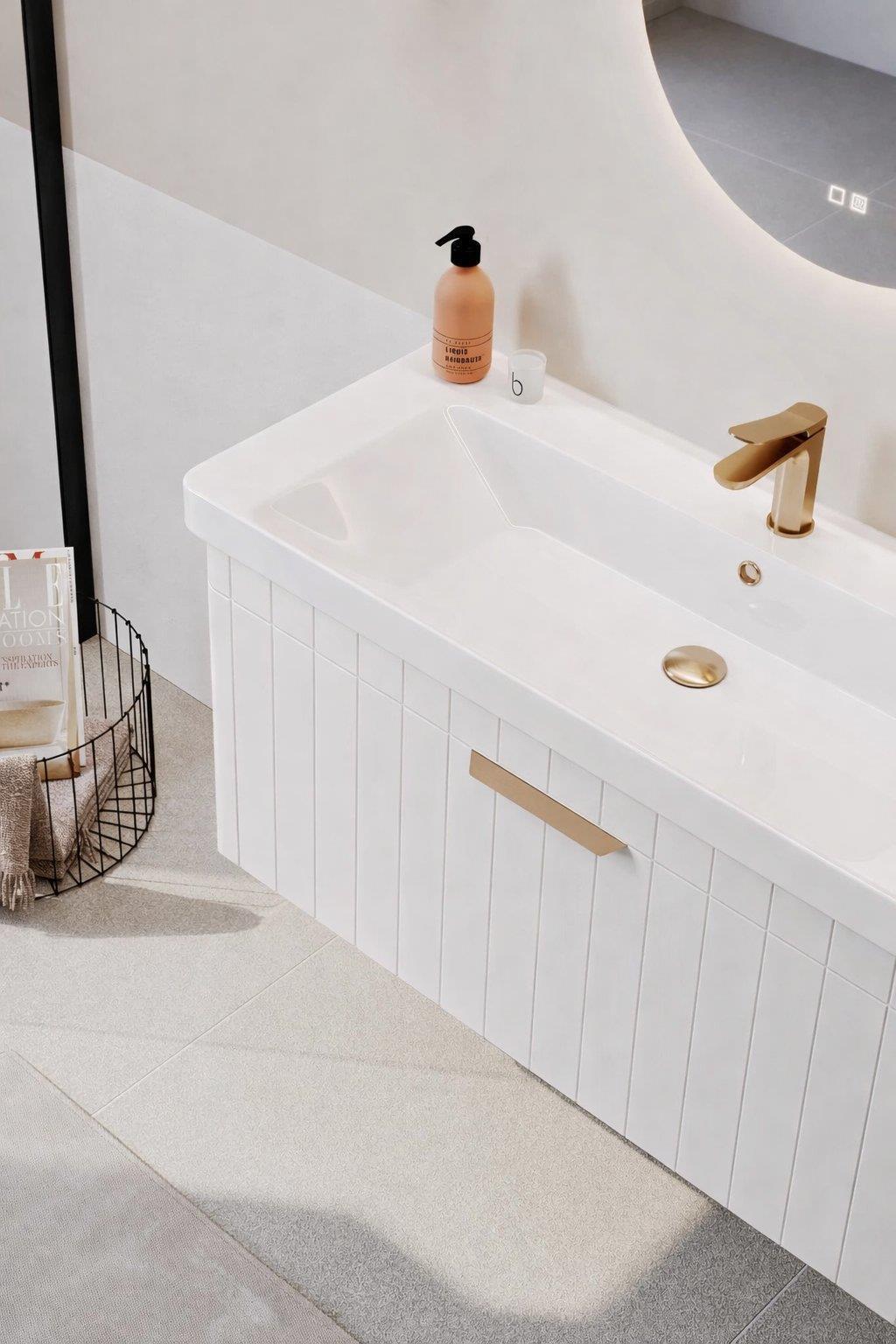 Orka Procıda 60 cm Mat Beyaz / Altın Kulplu ,Banyo Dolabı Alt Modül ve Lavabo, 5007201