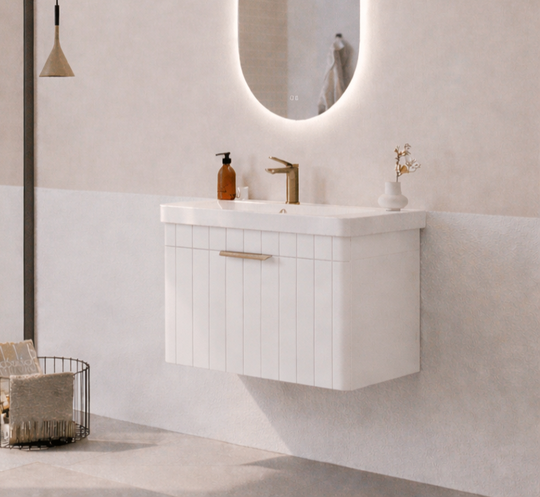 Orka Procıda 60 cm Mat Beyaz / Altın Kulplu ,Banyo Dolabı Alt Modül ve Lavabo, 5007201