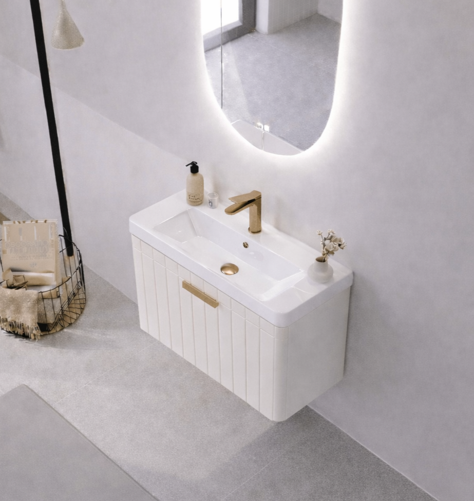 Orka Procıda 60 cm Mat Beyaz / Altın Kulplu ,Banyo Dolabı Alt Modül ve Lavabo, 5007201