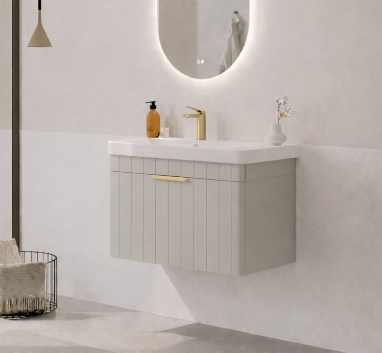 Orka Procıda 60 cm Mat Kaşmir / Altın Kulplu ,Banyo Dolabı Alt Modül ve Lavabo, 5007203