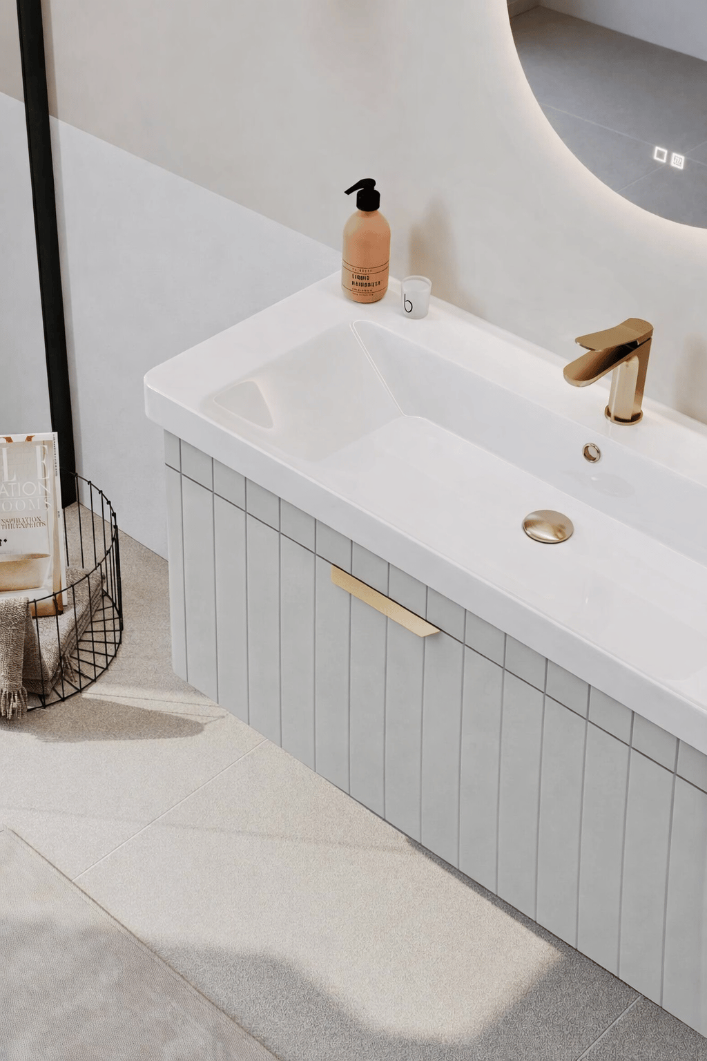 Orka Procıda 60 cm Mat Kaşmir / Altın Kulplu ,Banyo Dolabı Alt Modül ve Lavabo, 5007203