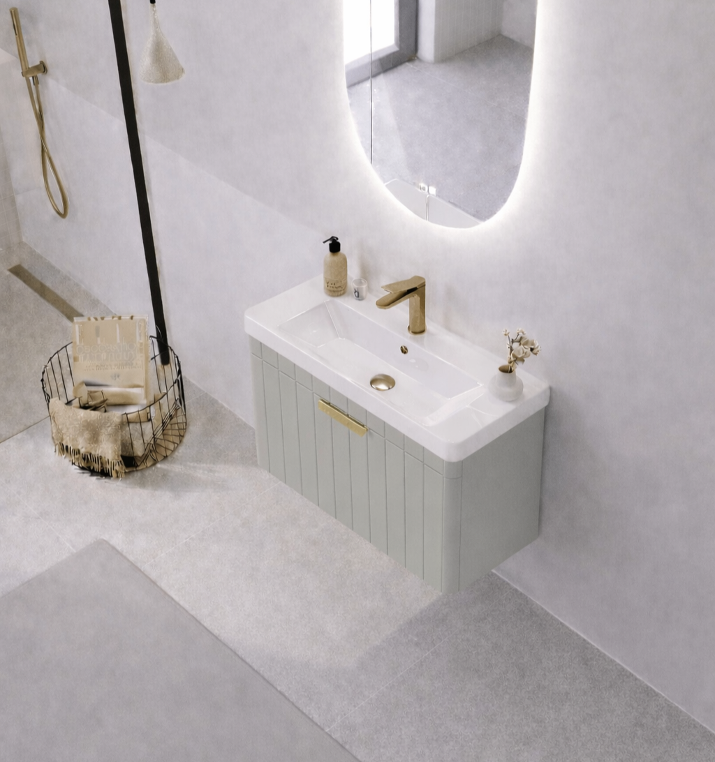 Orka Procıda 60 cm Mat Kaşmir / Altın Kulplu ,Banyo Dolabı Alt Modül ve Lavabo, 5007203