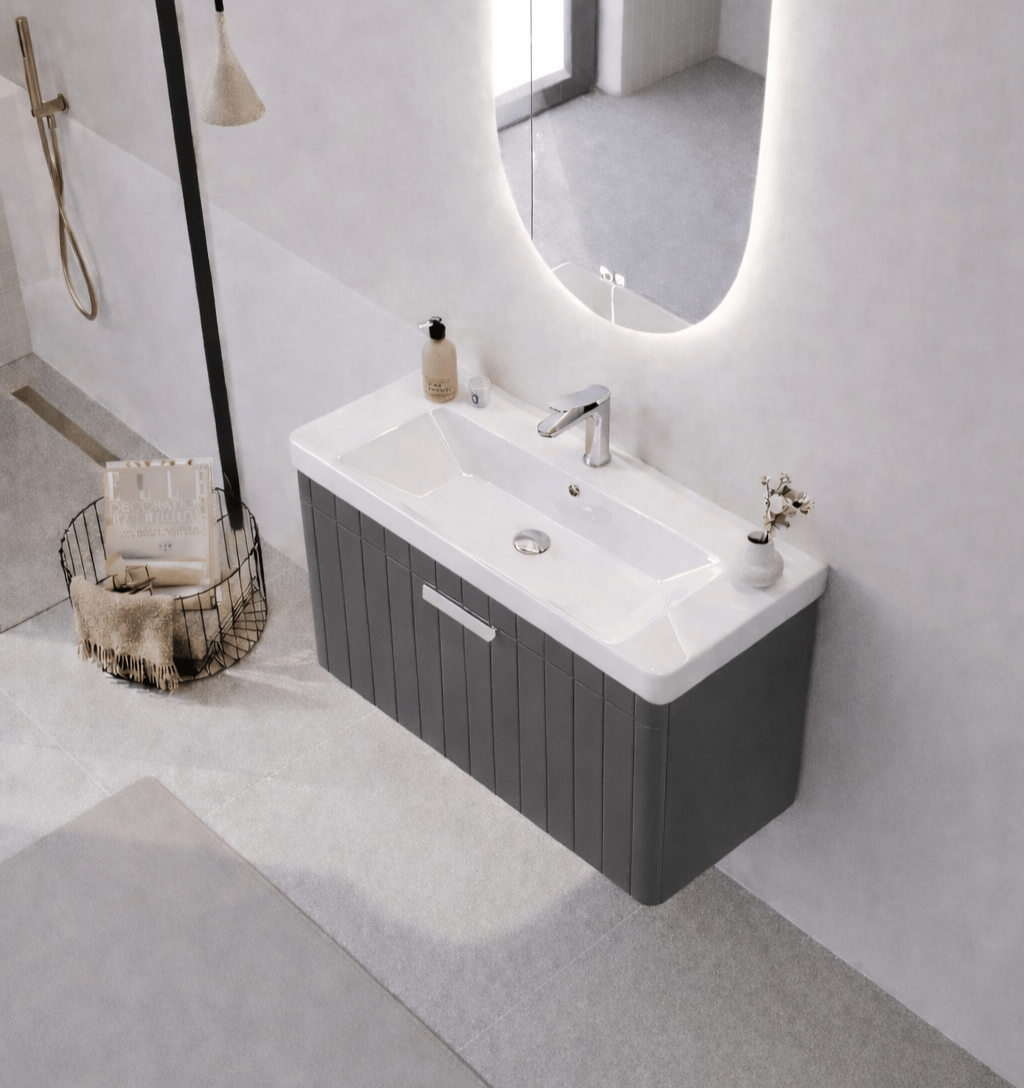 Orka Procıda 80 cm Mat Antrasit / Krom Kulplu ,Banyo Dolabı Alt Modül ve Lavabo, 5007214