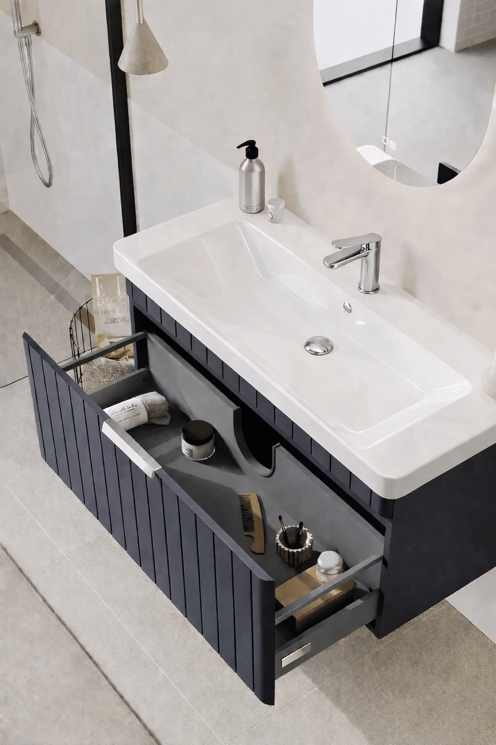 Orka Procıda 80 cm Mat Antrasit / Krom Kulplu ,Banyo Dolabı Alt Modül ve Lavabo, 5007214