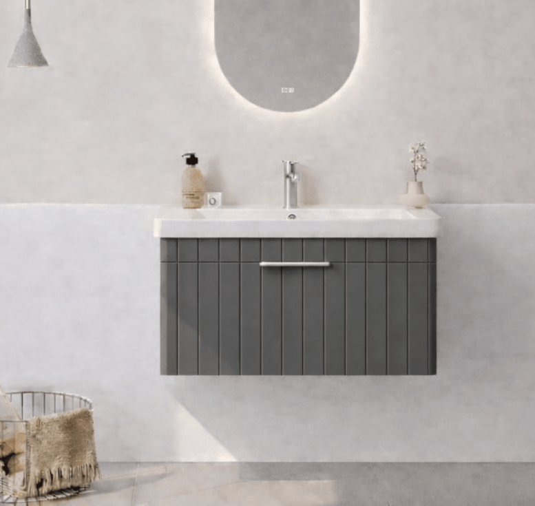 Orka Procıda 80 cm Mat Antrasit / Krom Kulplu ,Banyo Dolabı Alt Modül ve Lavabo, 5007214