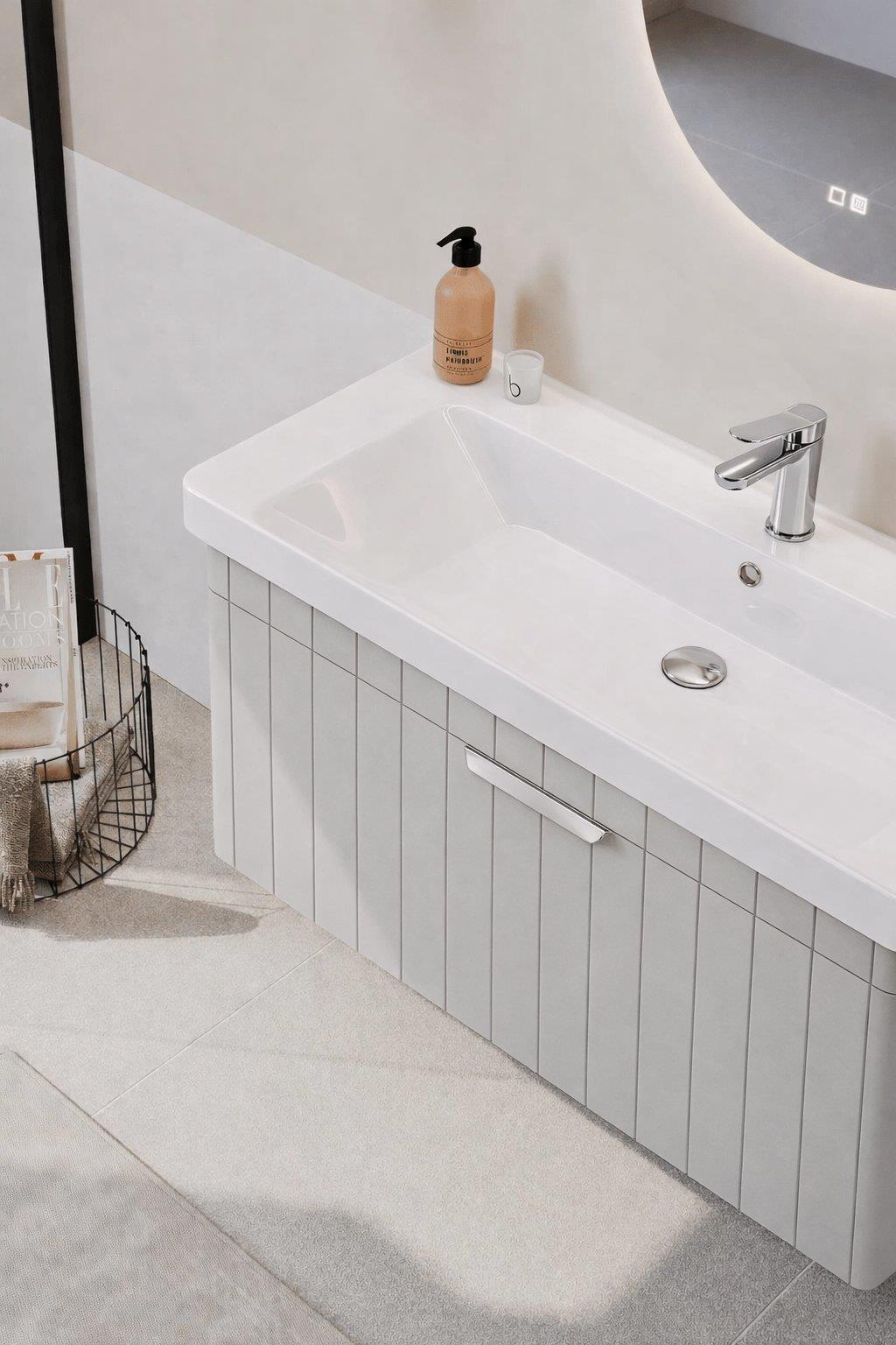 Orka Procıda 80 cm Mat Kaşmir / Krom Kulplu ,Banyo Dolabı Alt Modül ve Lavabo, 5007215