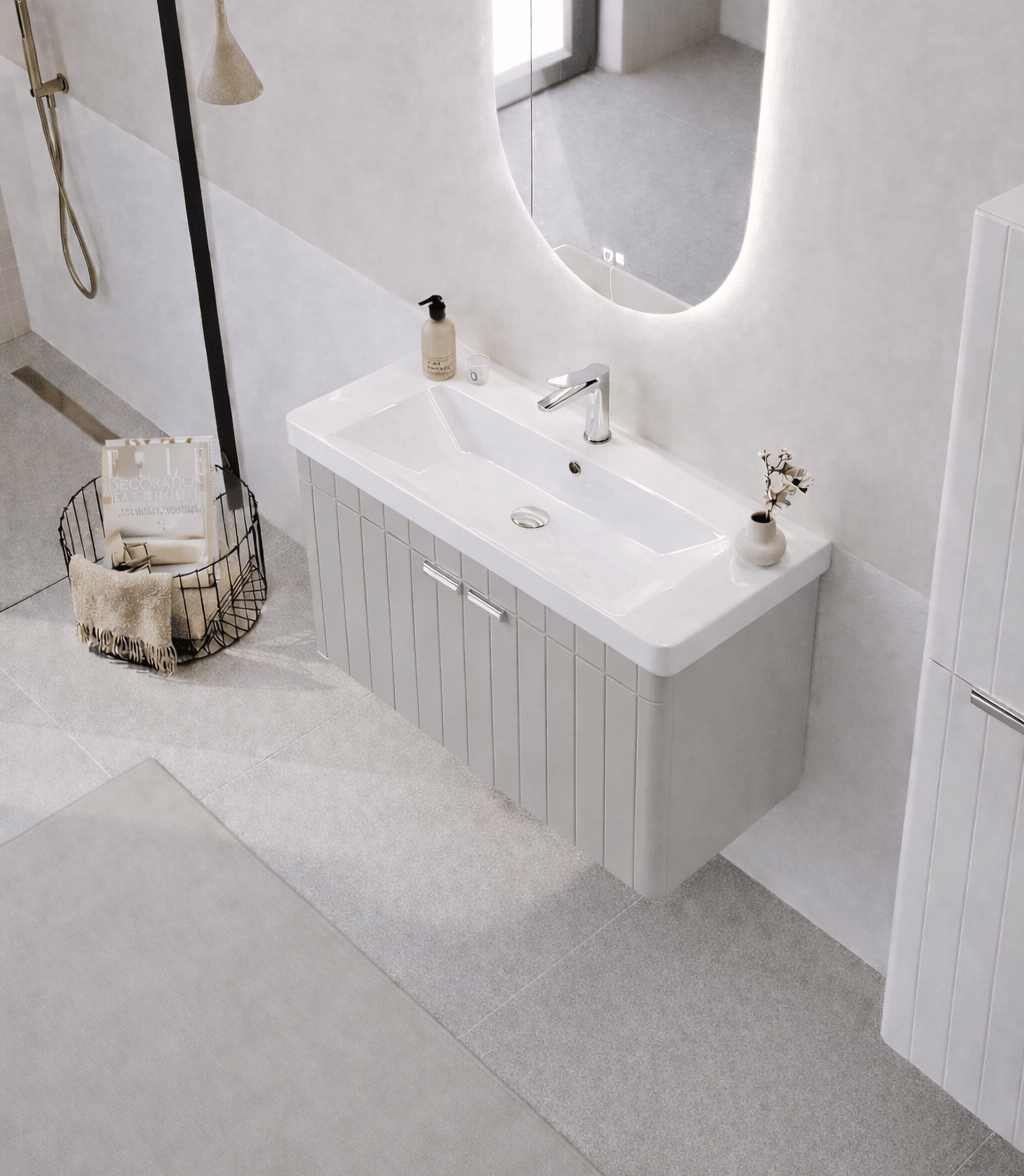 Orka Procıda 80 cm Mat Kaşmir / Krom Kulplu ,Banyo Dolabı Alt Modül ve Lavabo, 5007215