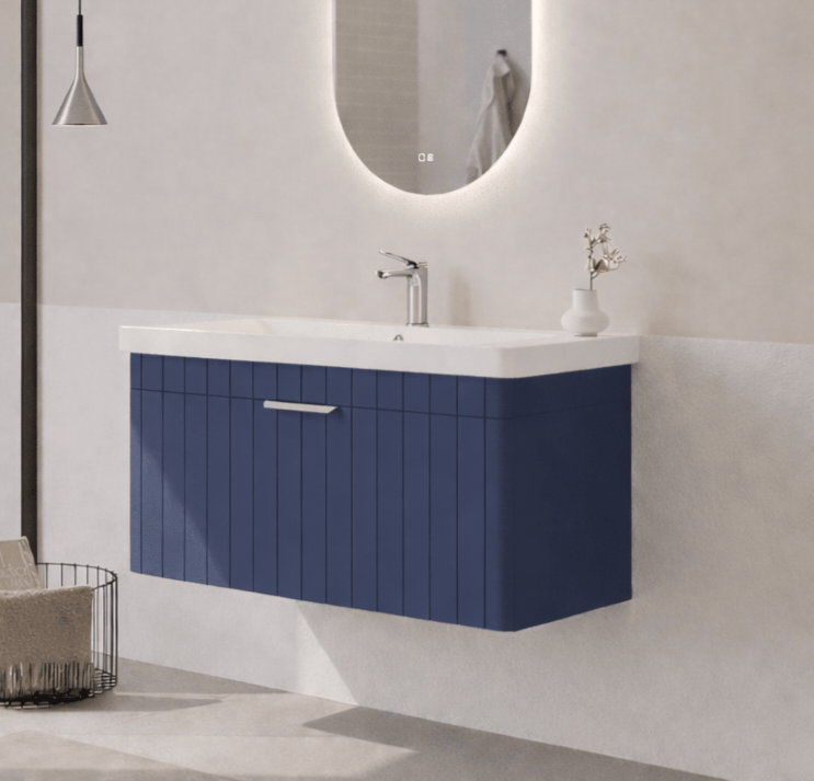 Orka Procıda 80 cm Mat Lacivert / Krom Kulplu ,Banyo Dolabı Alt Modül ve Lavabo, 5007216