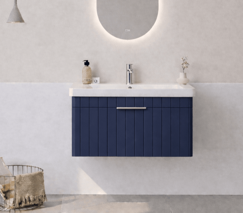 Orka Procıda 80 cm Mat Lacivert / Krom Kulplu ,Banyo Dolabı Alt Modül ve Lavabo, 5007216