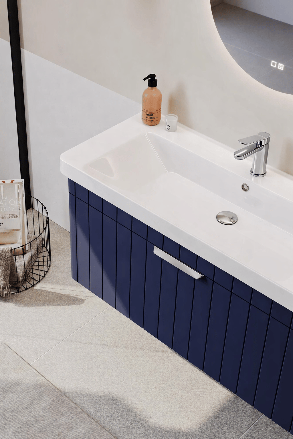 Orka Procıda 80 cm Mat Lacivert / Krom Kulplu ,Banyo Dolabı Alt Modül ve Lavabo, 5007216