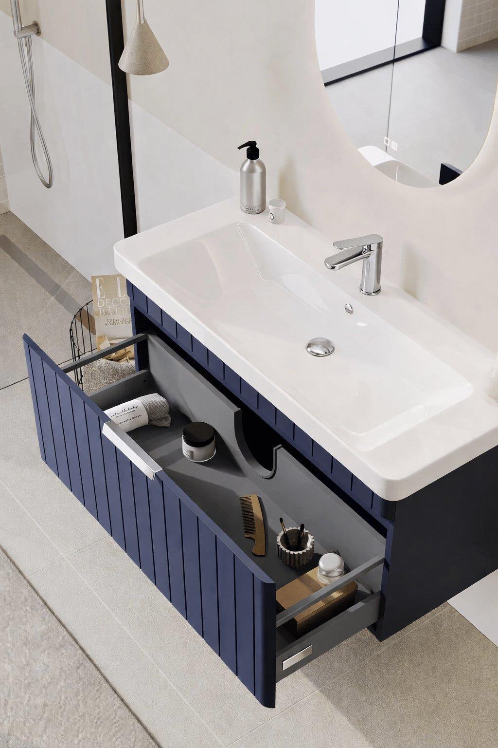 Orka Procıda 80 cm Mat Lacivert / Krom Kulplu ,Banyo Dolabı Alt Modül ve Lavabo, 5007216