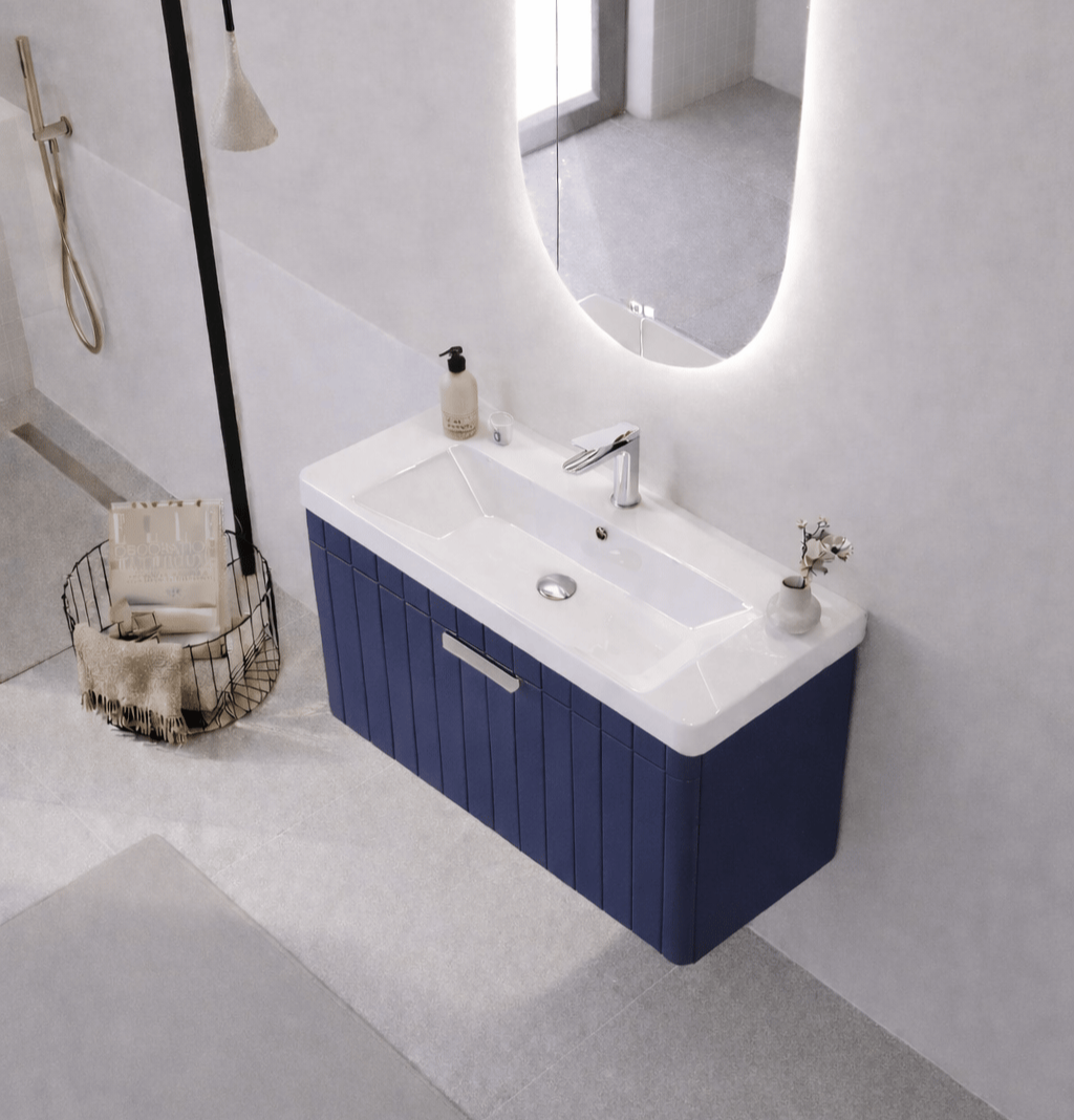 Orka Procıda 80 cm Mat Lacivert / Krom Kulplu ,Banyo Dolabı Alt Modül ve Lavabo, 5007216