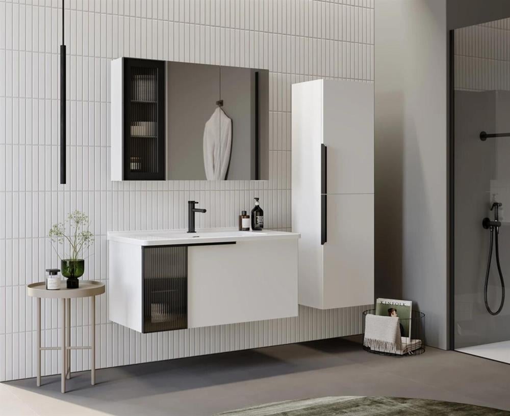 Orka Pure 100 cm Mat Beyaz Banyo Dolabı Takımı