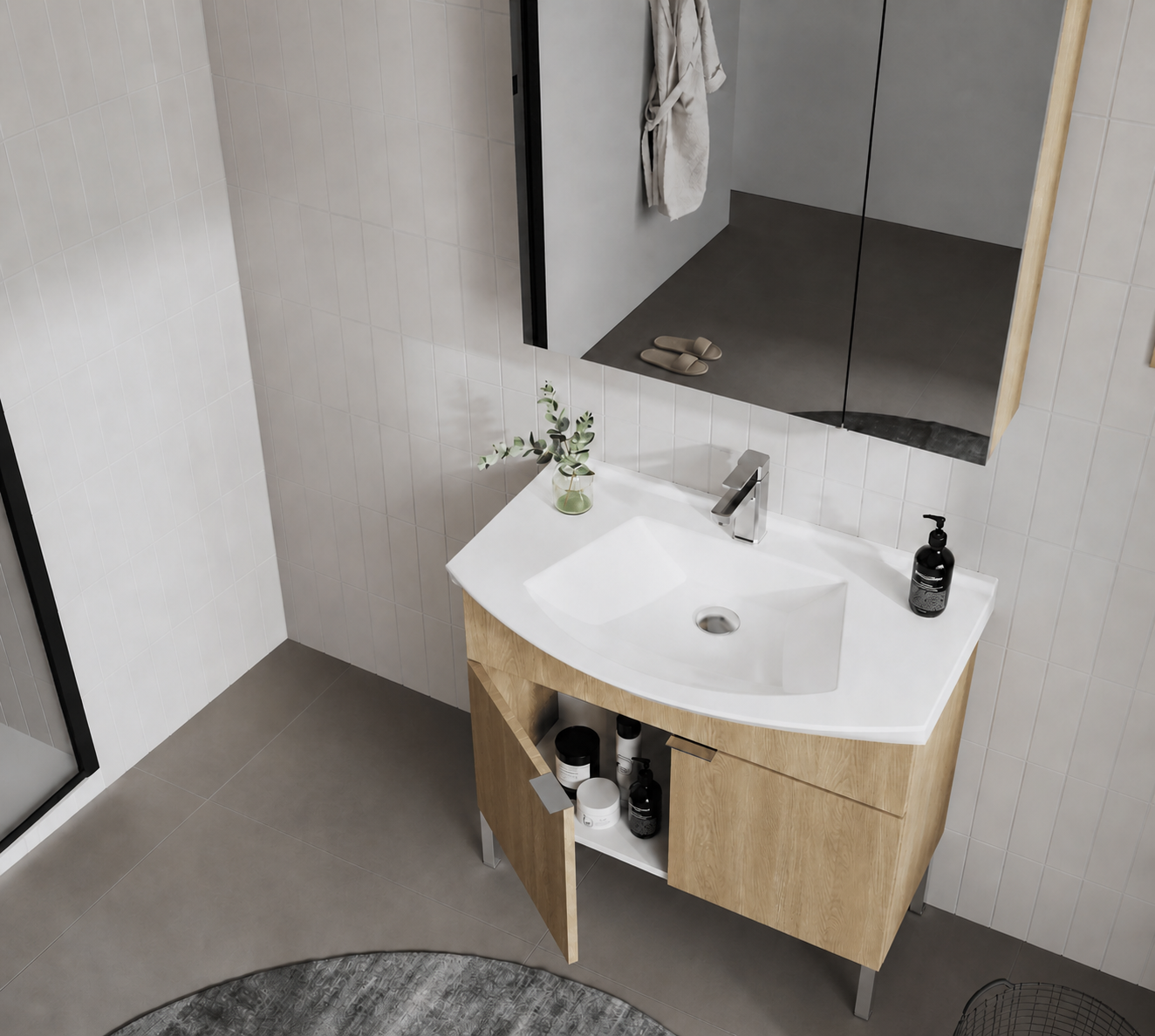 Orka Purus 80 cm ,Budva, Banyo Dolabı Takımı (Ayaklı,Dolaplı Ayna), 5008483
