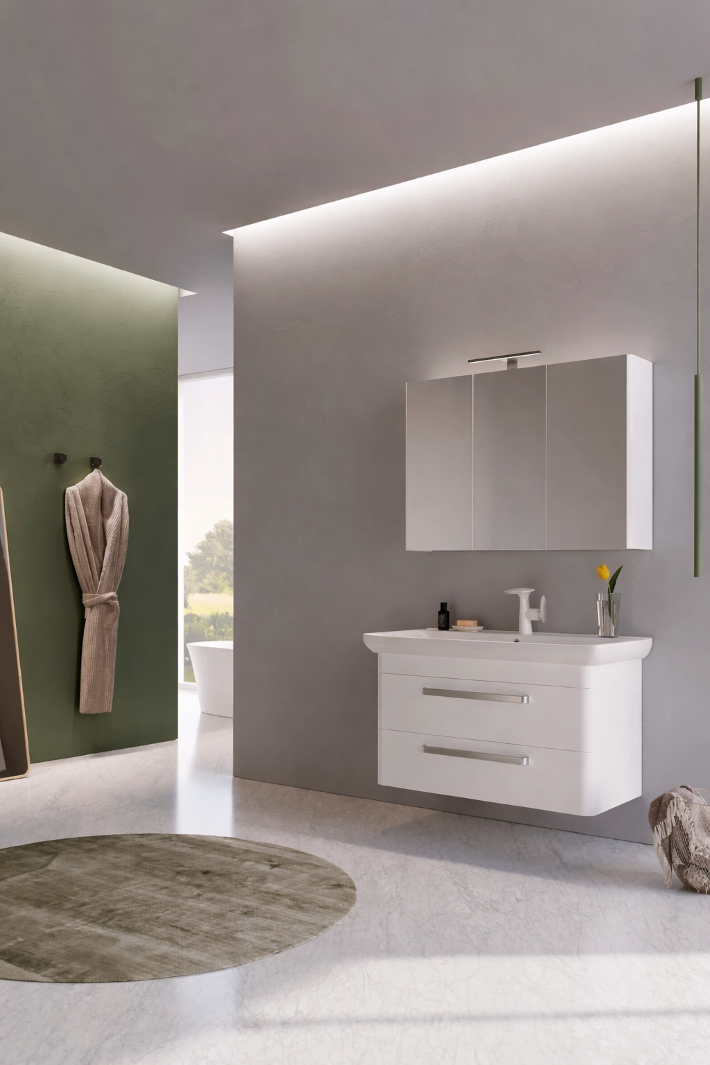 Orka Rose Banyo Dolabı Takımı, 100 cm, Lake Parlak Beyaz (Dolaplı-Ledli Ayna), 5000521