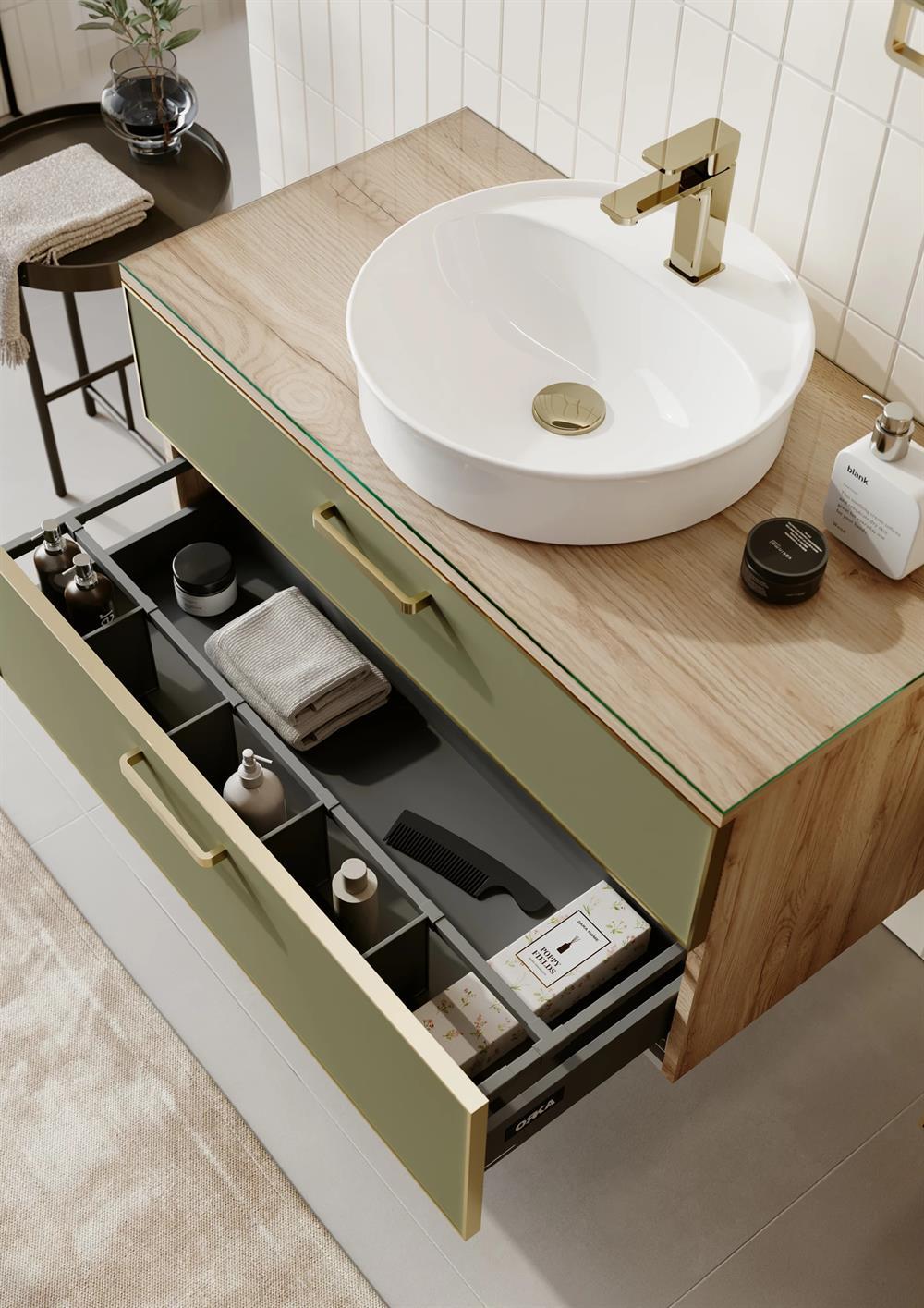 Orka Salerno Banyo Dolabı Takımı, 96 cm, Legnano-Mat Sardunya (Ledli Ayna-Üst Dolap), Krom/Altın Kulp, 5004112