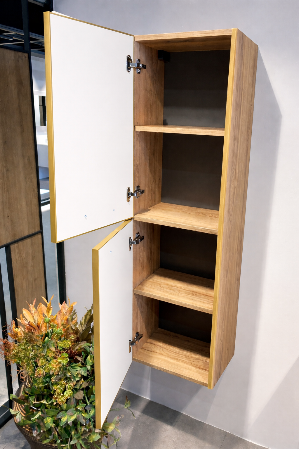 Orka Salerno 40 cm Legnona- Mat Beyaz Banyo Boy Çamaşır Dolabı Krom/Altın Kulp, 3006351