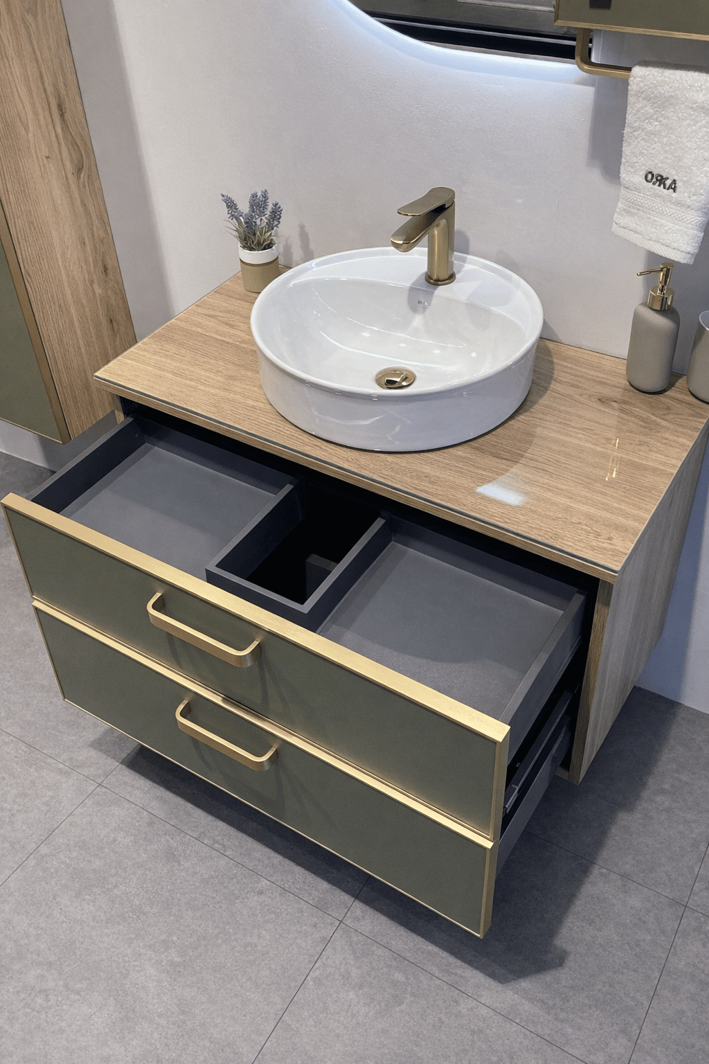 Orka Salerno 76 cm Legnano-Sardunya Banyo Dolabı Alt Modül ve Lavabo Krom/Altın Kulp, 5004239