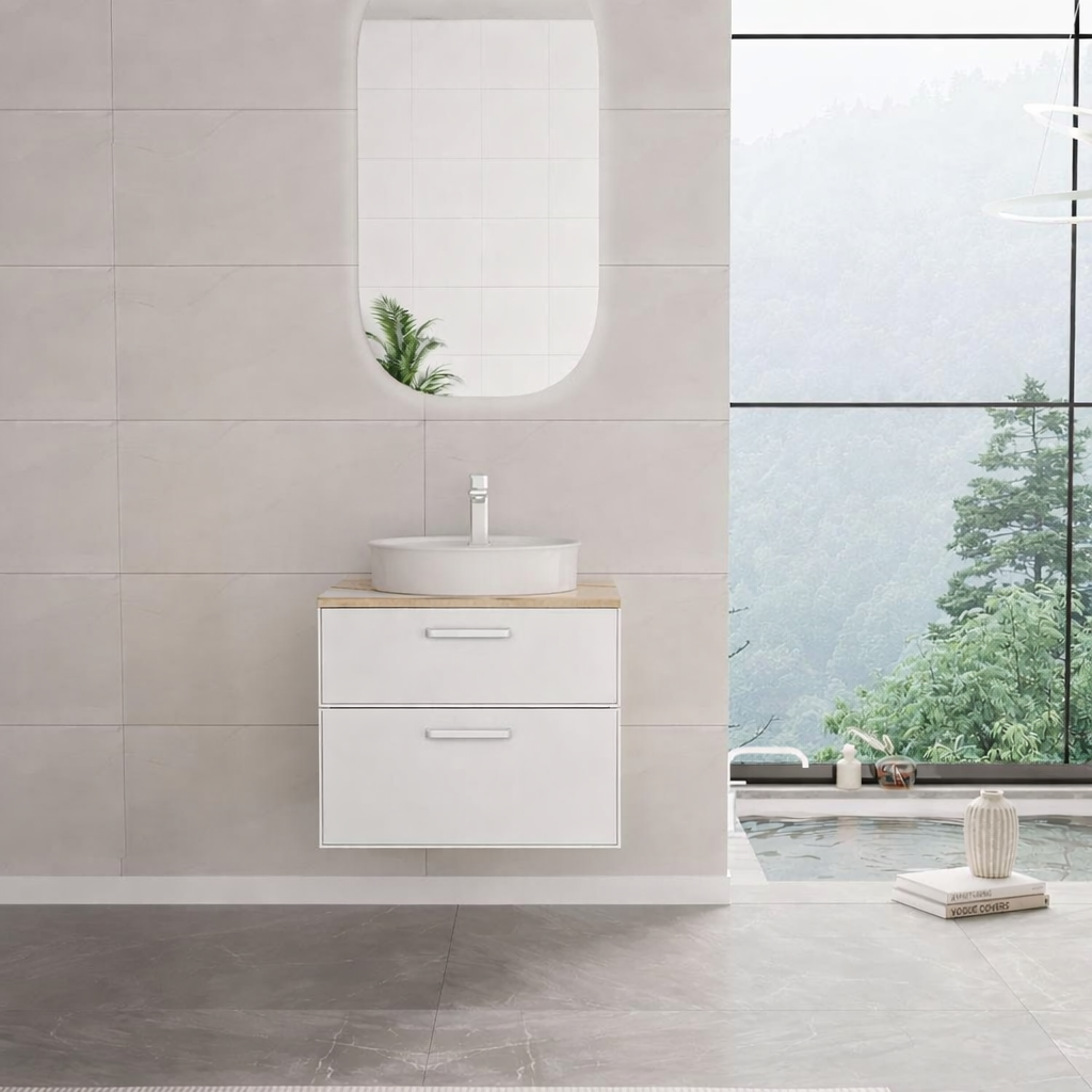 Orka Salerno Banyo Dolabı Takımı, 61 cm, Legnano-Mat Beyaz (Ledli Ayna), Krom/Altın Kulp, 5004691
