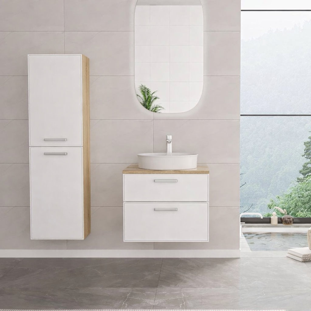 Orka Salerno Banyo Dolabı Takımı, 61 cm, Legnano-Mat Beyaz (Ledli Ayna), Krom/Altın Kulp, 5004691