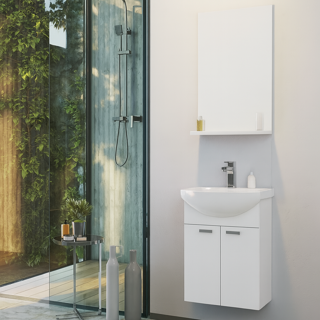 Orka Soma 45 cm Beyaz Banyo Dolabı Takımı (Etajerli Ayna)
