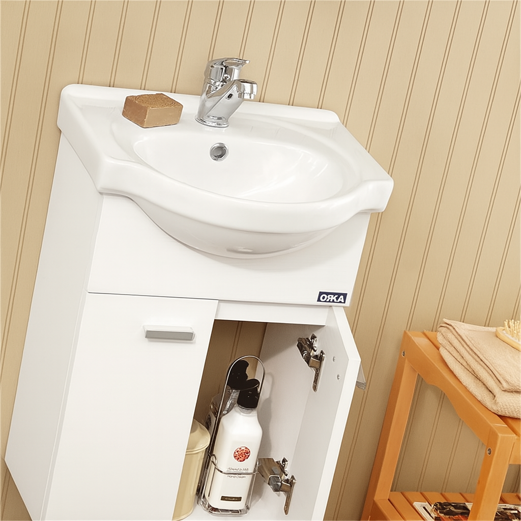 Orka Soma 45 cm Beyaz Banyo Dolabı Takımı (Etajerli Ayna)
