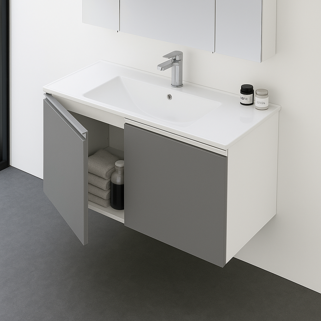 Orka Terme 100 cm Parlak Gri Banyo Dolabı Alt Modül ve Lavabo