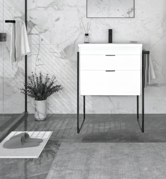 Orka Trio 65 cm Beyaz Havluluklu Çekmeceli Banyo Dolabı Alt Modül ve Lavabo