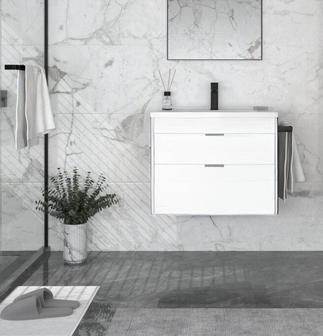 Orka Trio 65 cm Beyaz Kapaklı Banyo Dolabı Alt Modül ve Lavabo