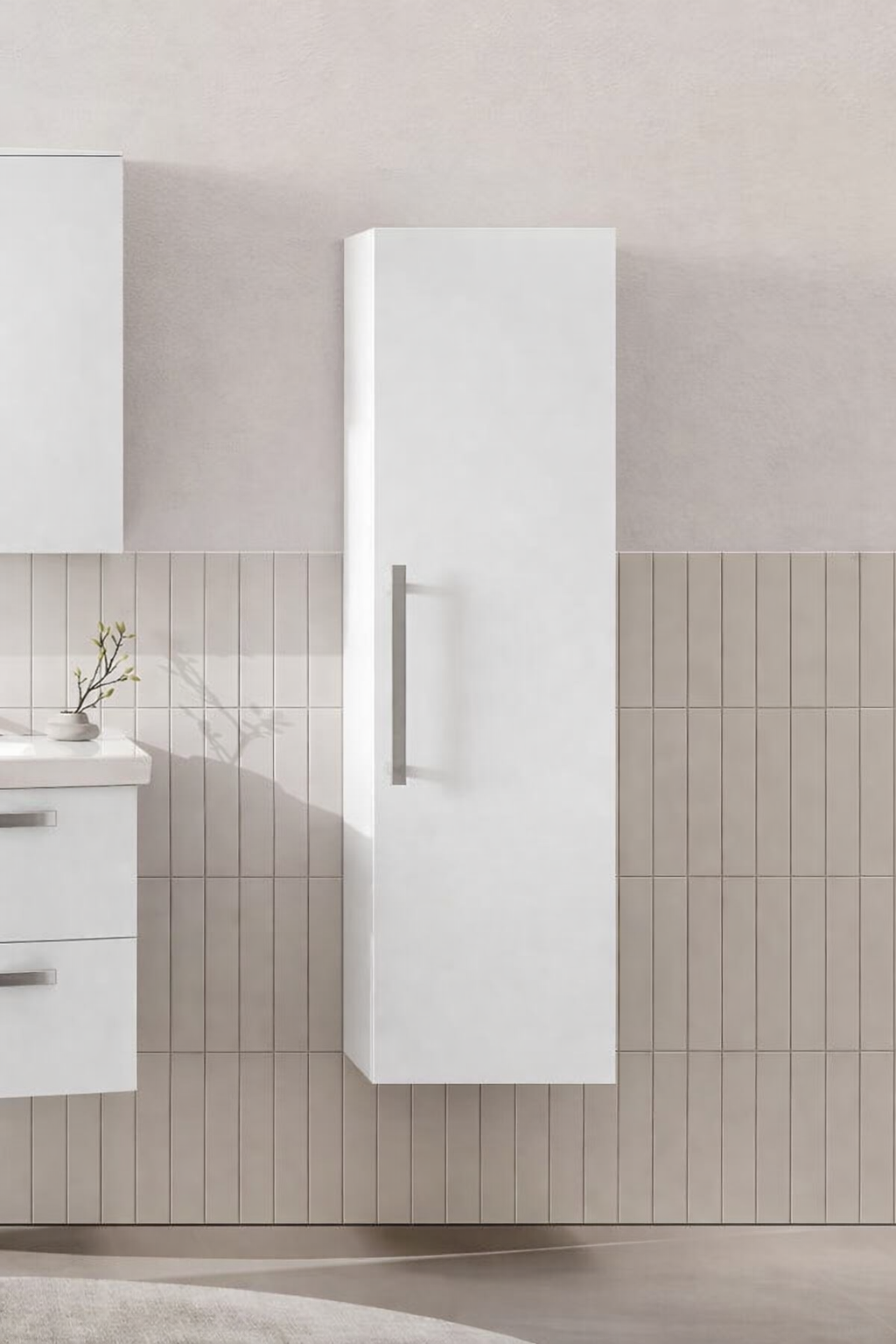 Orka Urla 40 cm Parlak Lake Beyaz Banyo Boy Çamaşır Dolabı, 3002208