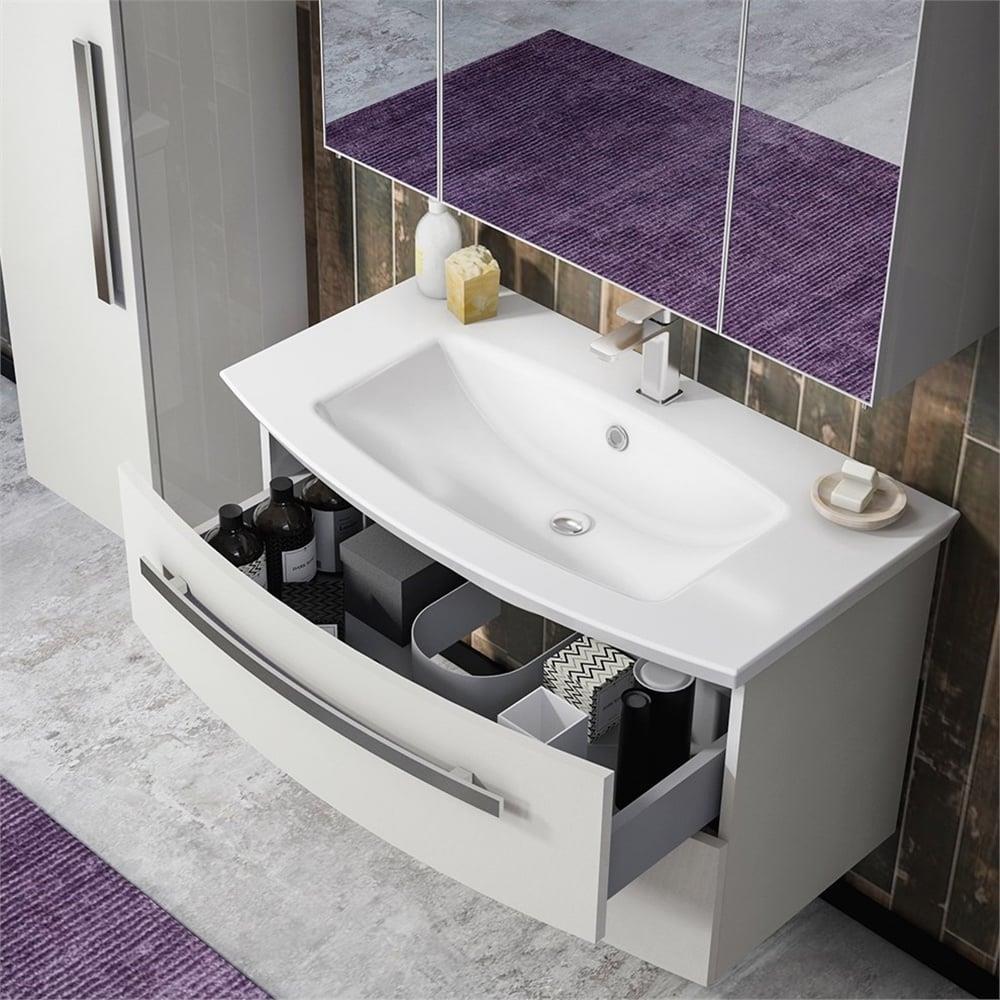 Orka Urla 90 cm Parlak Lake Kaşmir Banyo Dolabı Alt Modül ve Lavabo, 5001850