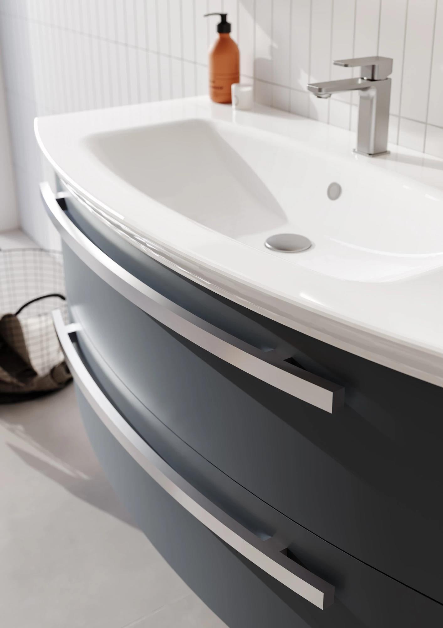 Orka Urla 90 cm Parlak Antrasit Banyo Dolabı Alt Modül ve Lavabo, 5001849