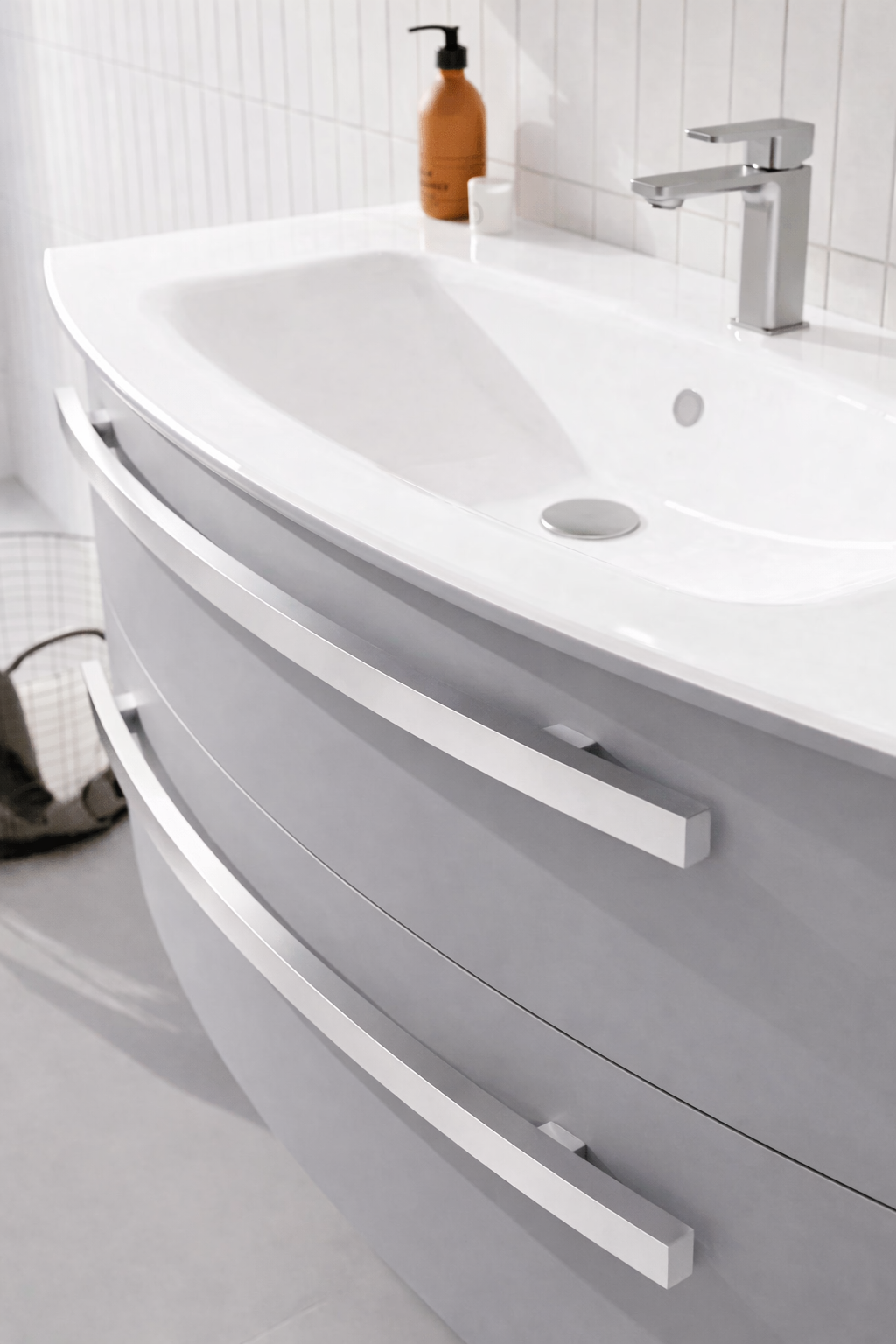 Orka Urla Banyo Dolabı Takımı, 90 cm, Parlak Lake Gri (Ledli-Dolaplı Ayna), 5000815