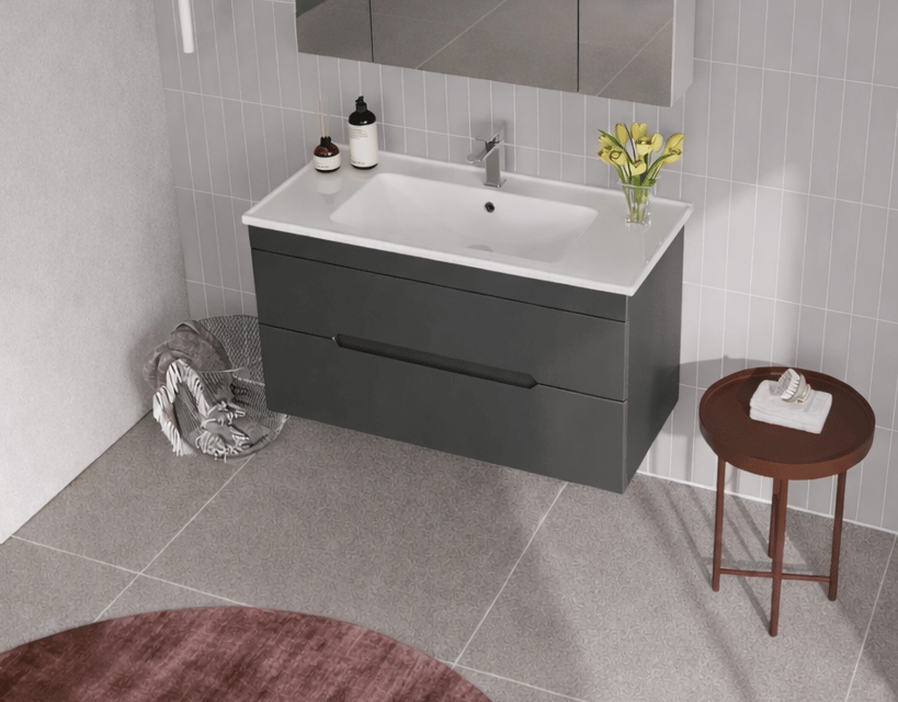 Orka Varna 100 cm Mat Lake Antrasit Banyo Dolabı Alt Modül ve Lavabo, 5001874
