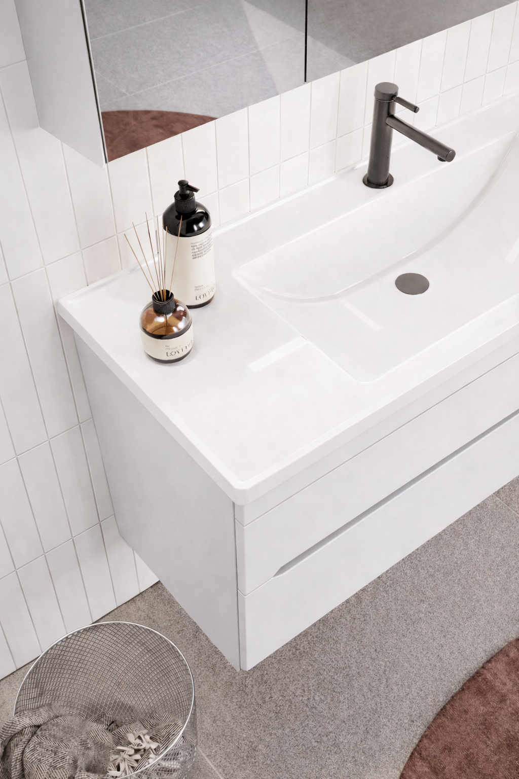 Orka Varna 120 cm Mat Beyaz Banyo Dolabı Takımı (Ledli-Dolaplı Ayna), 5000846